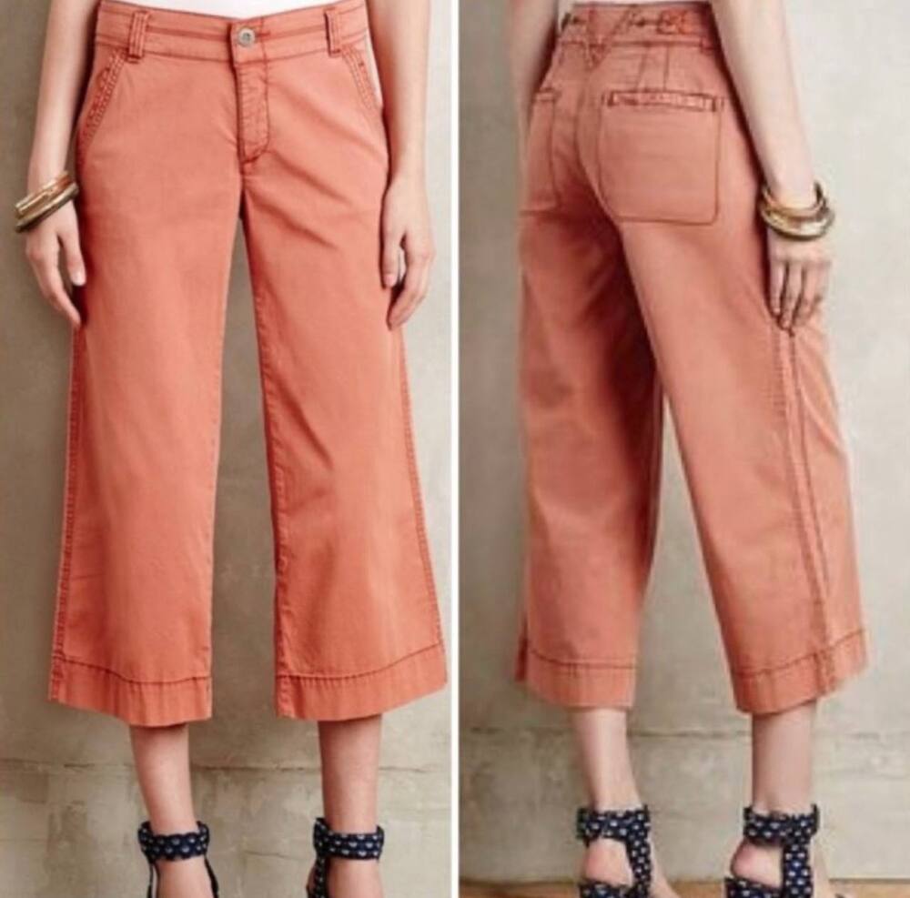Hei Hei by Anthropologie Wide Leg Cropped Pants Coral Pink Size 29
